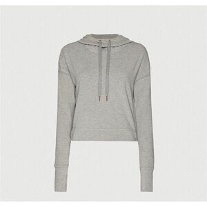 Sweaty Betty Escape Luxe Cropped Gray Hoody with Rose Gold Details